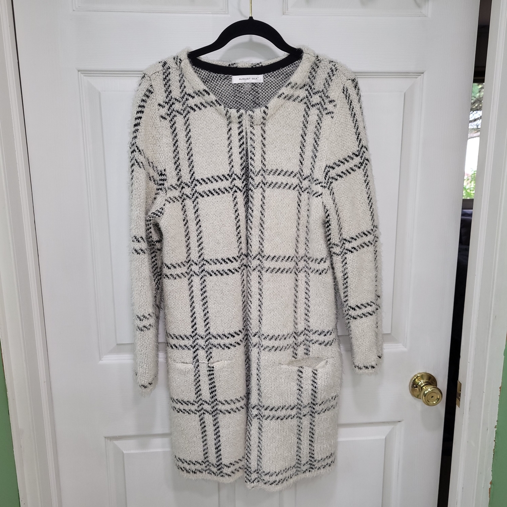 August Silk Black and White Plaid Knit Sweater